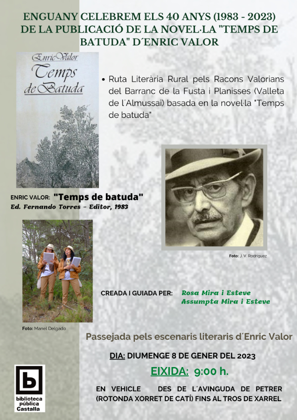 La Biblioteca de Castalla organiza una ruta literaria en torno a la obra 'Temps de Batuda' de Enric Valor 